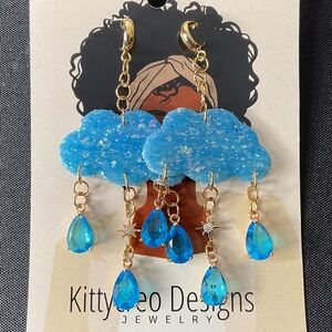Blue Cloud Artisan Earrings with Blue Drops